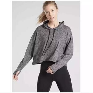 Athleta Uptempo Short Cropped Hoodie heathered charcoal Grey Size Medium